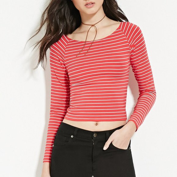 forever 21 striped long sleeve crop top